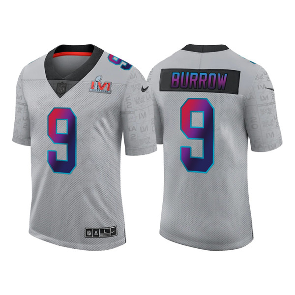 Men's Cincinnati Bengals #9 Joe Burrow 2022 Grey Super Bowl LVI Limited Stitched Jersey
